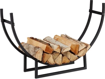 Brandhoutrek halfrond gepoedercoat staal - Voor binnen - Zwart - Afmetingen 55x92x21 cm - 1 stuk
