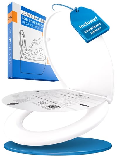 LOBENSWERK WC Bril Softclose incl. Installatiesjabloon | Toilet-zitting Antibacterieel & UV-bestendig | Eenvoudige Montage | Toiletzitting met Quick-Release-Functie | Toiletbril Wit | Toilet Bril | Wcbril, WC-Brillen
