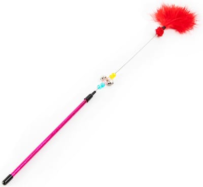 Nobleza Kattenhengel met Pluimveren en Belletje - 46 cm - Kattenspeelgoed - Speelhengel - Rood