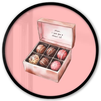Poster in lijst Rond - Fotolijst 40x40 cm - Posters - Doosje - Bonbons - Liefdevolle - Tekst - Ronde posterlijst zwart - Decoratie - Wanddecoratie woonkamer - Muurdecoratie slaapkamer