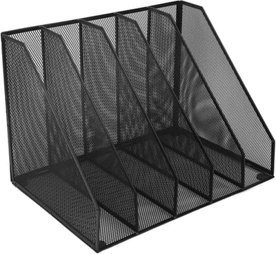 Bureau Organizer - Documentenhouder - Werkplek Organiseren - 5 Verticale Vakken - 38 x 28 x 28 cm - Zwart