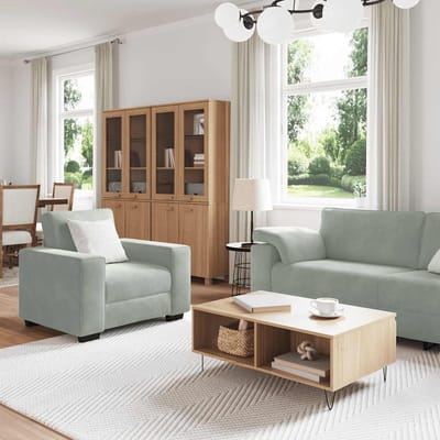vidaXL - 3-delige - Loungeset - met - kussens - fluweel - lichtgrijs