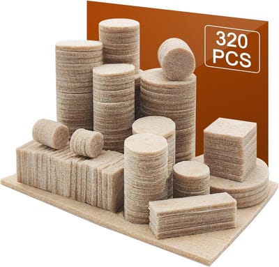Meubel onderleggers vilt, zelfklevend, 320 stuks, beige en transparant, inclusief 80 kastdeur dempers, bescherm uw vloeren tegen krassen