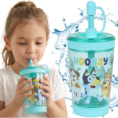BLUEY Morsvrije beker voor koude dranken met rietje, transparant 480 ml