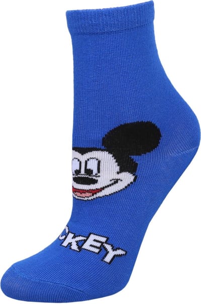 Blauwe jongenssokken met Mickey Mouse motief.