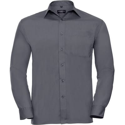 Russell Collection Heren Poplin Easy-Care overhemd met lange mouwen (Konvooi Grijs)
