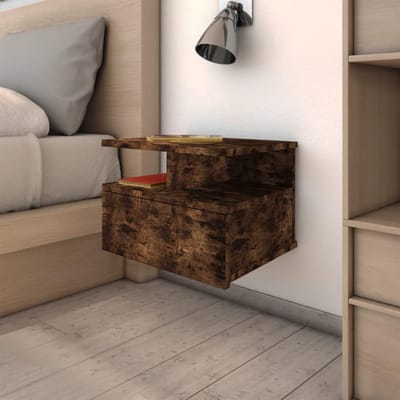 Zijdeglans Nachtkastje - Wandkastje Slaapkamer - Opbergen Nachtspullen - Zwevend Ontwerp - 40x31x27 cm - Gerookt Eiken