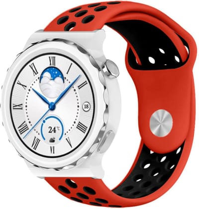 Strap-it Ademend siliconen sport bandje - geschikt voor Huawei Watch GT 3 Pro 43mm / GT 3 42mm / GT 2 42mm - rood/zwart
