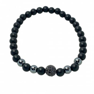 Armband -zwart- strass- bol -18 cm - Charme Bijoux