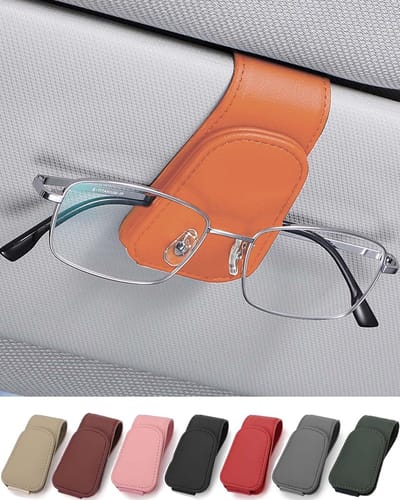 Famanu – Zonnebrilhouder voor autozonneklep, magnetische brillenclip met kaartvak, oranje