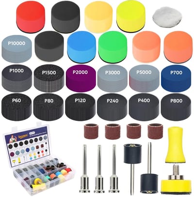 Dailygoods- Schuurpapier Set 297 Stuks - Polijstopzetstukken 25mm - 13 Korrelgroottes - Voor Hout/Metaal/Glas - Droog/Natte Polijstset - Professionele Kwaliteit - Polijstschijven