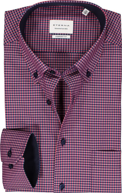 ETERNA comfort fit overhemd - popeline - roze geruit (contrast) - Strijkvrij - Boordmaat: 41