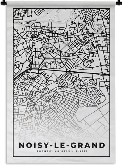 Wandkleed - Wanddoek - Stadskaart - Plattegrond - Kaart - Noisy-le-Grand - Frankrijk - Zwart wit - 120x180 cm - Wandtapijt