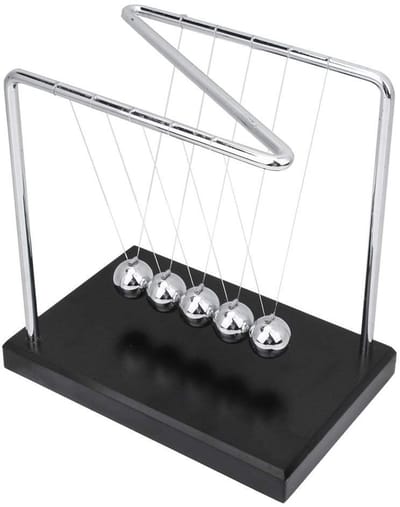18x18x12CM slingerbal, Newton's wieg balansballen met houten basis metalen swing bal Z beugel huis kantoor decoratie