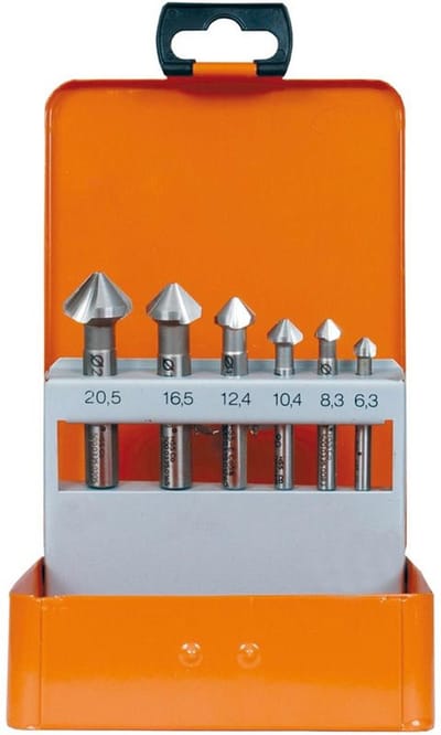 Verzinkfrezenset 90° HSS-Co5% 6-dlg 6,3 - 8,3 - 10,4 - 12,4 - 16,5 - 20,5 mm ''PROJAHN''