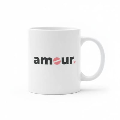 Amour Liefde Tekst Mok 330 ml – Minimalistische Romantische Koffie- en Theemok Cadeau