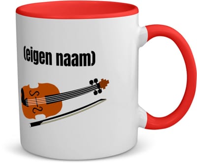 Akyol - viool met eigen naam koffiemok - theemok - rood - Viool - muziek liefhebbers - iemand die houdt van violen - verjaardag - cadeau - kado - geschenk - 350 ML inhoud