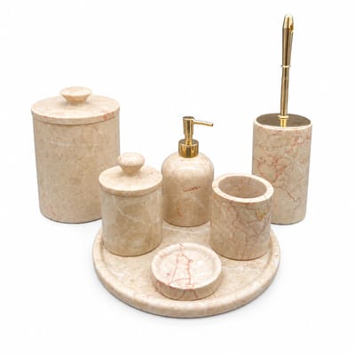 Marmoree - Marmer - Badkamerset - 7 delig - Beige - Goude Details