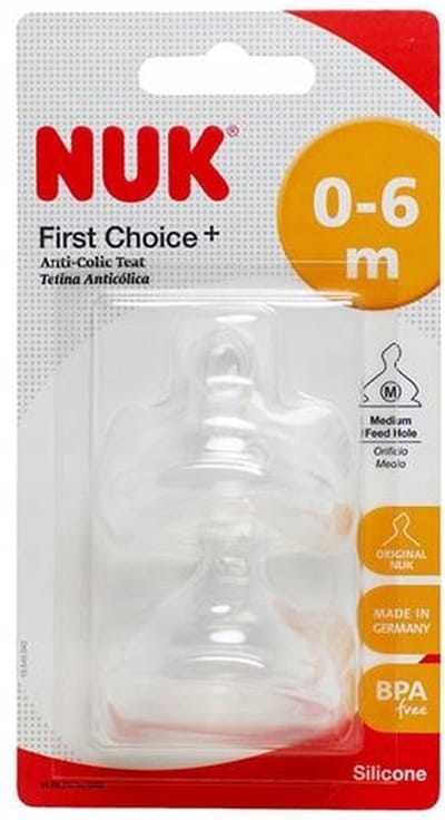 NUK | First Choice | Anti Colic flesspeen siliconen | Air System | 0-6 maanden |2 stuks M