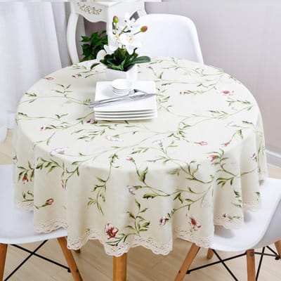 Tuin Tafelkleed Katoen Kleine Bloemenprint Linnen Europees Rond Tafelkleed Amerikaans Country Groen Golvend Kant Feestdecoratie Round Diameter 100cm