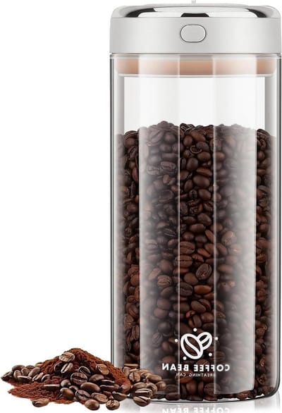 Luchtdichte Vacuüm Koffiehouder met Uitlaatventiel en Datumweergave, Transparante Glazen Bewaarpot voor Koffiebonen, Suiker, Thee en Noten, 1700 ml