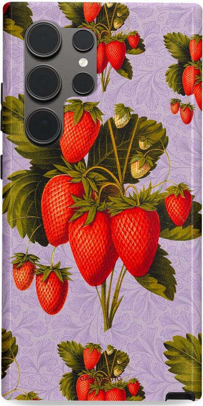 Casetastic Hoesje Geschikt voor Samsung S24 Ultra - Stijlvolle Beschermende Duo-layer Case - Wilde aarbei