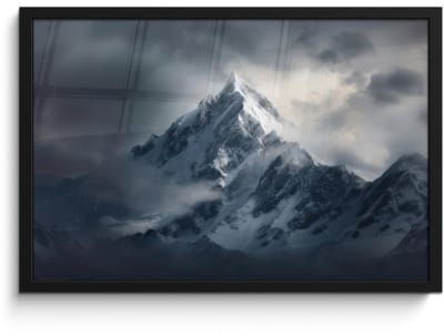 Poster in lijst - Fotolijst 60x40 cm - Posters - Sneeuw - Berg - Wolken - Posterlijst zwart - Decoratie - Wanddecoratie woonkamer - Muurdecoratie slaapkamer