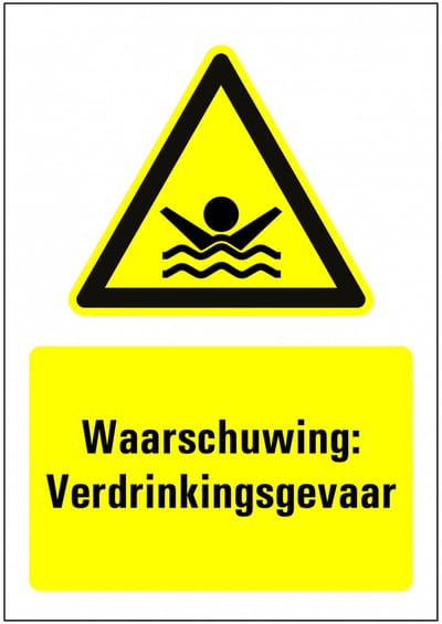 Verdrinkingsgevaar sticker met tekst 297 x 420 mm