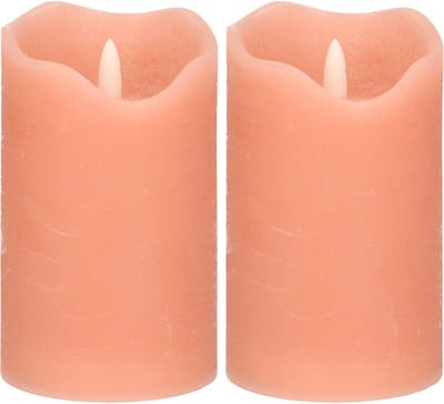 Stern Fabrik LED kaars/stompkaars - 2x - roze - D7,5 x H12,5 cm - timer - 3D vlam