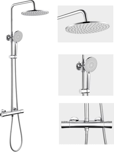 Auralum max Regendouche met Thermostaatkraan - Doucheset Chroom - Regendoucheset - Douchekolom met Thermostatische Mengkraan - 10 inch Douchekop