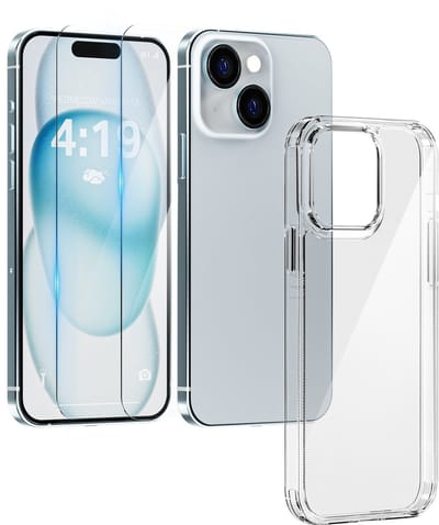 Hoesje geschikt voor iPhone 15 Transparant - 2x screenprotector - beschermglas screen protector- Anti Shock hoes case