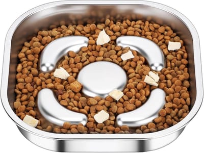 Famanu – Slow Feeder hondenbak - roestvrijstalen hondenbakken om het eten te vertragen - puzzelvoeders voor honden - puppy's stoppen met opgeblazen gevoel - anti-slikken - gezond eten (23 cm diameter)