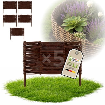 Floranica Tuinafscheiding van wilg - 5 stuks - Hoogte: 40 cm Lengte: 50 cm - Wilgenvlechtwerk, tuinhek, randafwerking voor bloembedden, hout, gazonrand