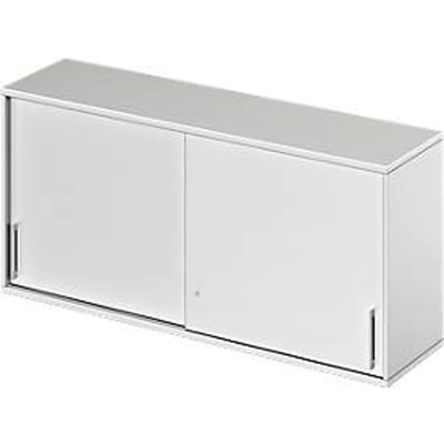 Schäfer Shop Genius Opzetkast met schuifdeuren TETRIS WOOD, 2 ordnerhoogten, B 1600 mm, hoogte incl. glijders, lichtgrijs