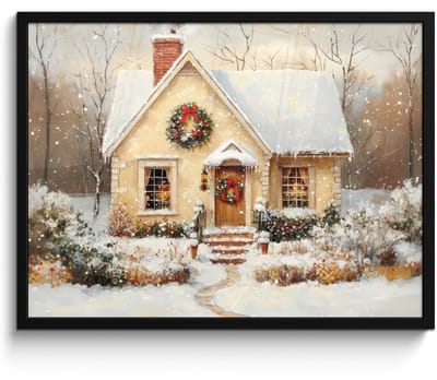 Poster in lijst - Fotolijst 70x50 cm - Posters - Kerst - Huis - Winter - Sneeuw - Posterlijst zwart - Decoratie - Wanddecoratie woonkamer - Muurdecoratie slaapkamer - Kerstversiering - Kerstdecoratie voor binnen - Kerstmis