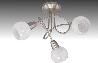 Trango 3-vlam LED plafondlamp 2076-32D *OLIA* incl. 3x 3-staps dimbare LED lamp 3000K warm wit - plafondlamp in RVS look - design glas met ijskristal decor, plafondspot, woonkamerlamp, spotjes