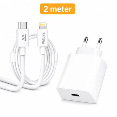 20W USB-C Snellader + 2 Meter USB-C naar Compatible Lightning Kabel – PD Oplader Adapter Set – Geschikt voor iPhone 14/13/12/11/X en iPad