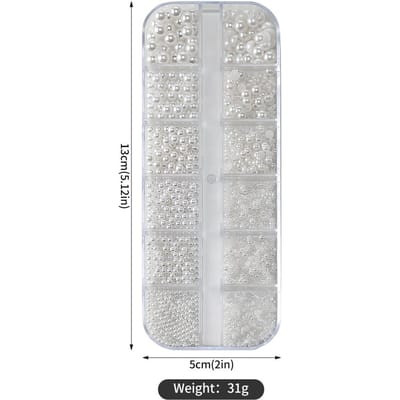 Ronde Witte Simulatie Parel Nagelkralen Nagelbedels 12 Vakken Kralen Nageljuwelen Halfronde Platte Parels DIY Nagelkunst Decor
