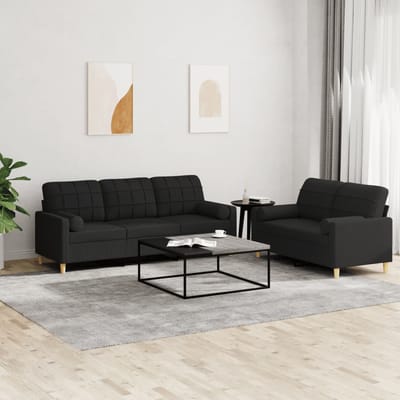 vidaXL - 2-delige - Loungeset - met - kussens - stof - zwart