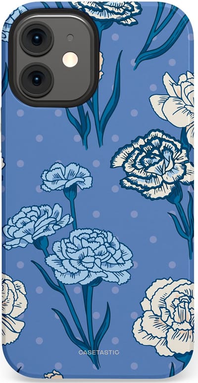 Casetastic hoesje geschikt voor Apple iPhone 12 Mini - Dubbellaagse bescherming - Anjer melange - Fashion Case - Lavendel Petrol Zilver