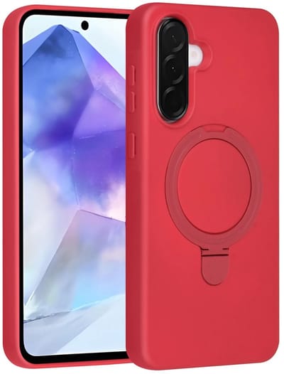 Backcover Hoesje Geschikt voor: Samsung Galaxy A56 Volledig Dekkende Schokbestendige Siliconen Backcover met Ringstandaard – 360° Bescherming - Cherry Red