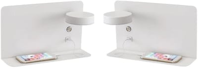 Set van 2 LED wandlampen met planchet, draaibare verlichting en usb aansluiting wit