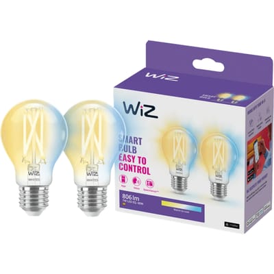 WiZ Filament Lamp 2-pack - Warm- tot Koelwit Licht - Slimme LED Verlichting - E27 fitting - 60W - Transparant - Wi-Fi