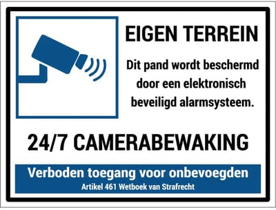 Eigen terrein met alarm en camerabewaking bord | gecoat dibond materiaal | 60 x 45 cm
