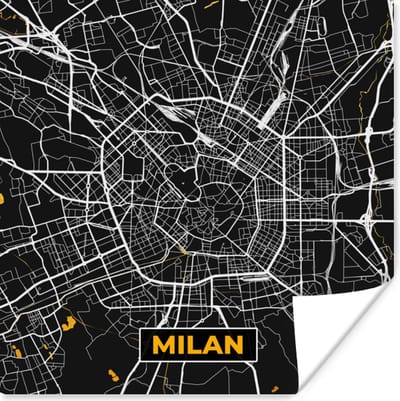 Poster Milaan - Stadskaart - Goud - Plattegrond - Kaart - 100x100 cm XXL