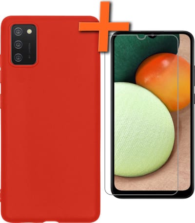 Hoes - Met Screenprotector - Geschikt voor Samsung Galaxy A03s - Sterk & Shockproof - Back Cover - Siliconen Case - Telefoon Hoes - Rood