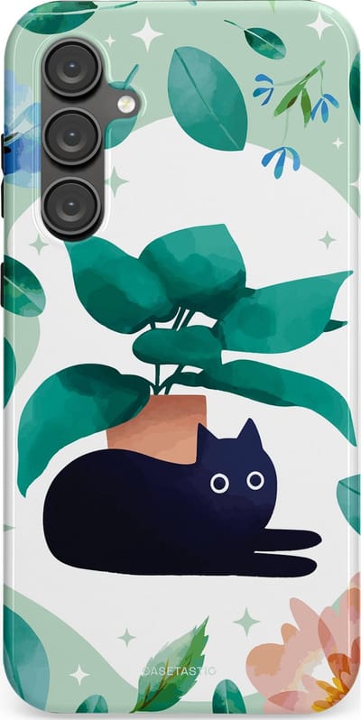 Casetastic hoesje geschikt voor Samsung Galaxy S23 FE - Dubbellaagse bescherming - Plantenkat - Fashion Case - Lichtgrijs Turquoise Wit Mintgroen