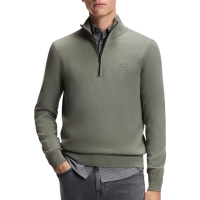 BOSS Kanobix Half Zip Trui Groen - Maat L - Heren - Quarter zip
