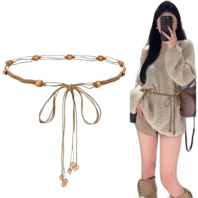 Chaîne de taille accessoires femme bohème ethnique jupe été franges tissé corde de taille ceinture décorative robe vintage kaki