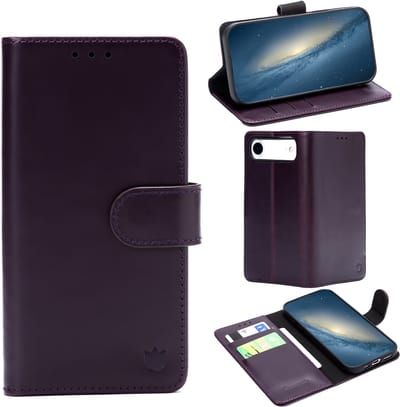 Casemania Echt Leren Hoesje Geschikt voor Apple iPhone 17 Air - Dark Purple - Leer Book Cover - Portemonnee Telefoonhoesje met Pasjeshouder